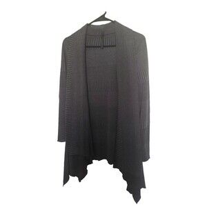 IC by Connie K Gray Ribbed Open Front Cardigan Sweater Size M Made in USA